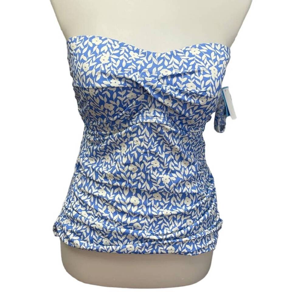 NEW DRAPER JAMES women's detachable straps floral swim top in light blue